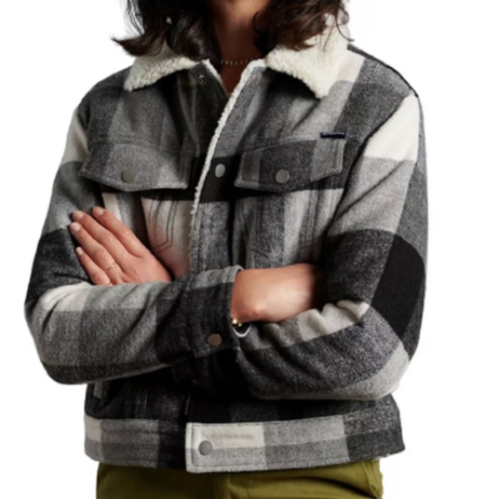 Superdry Womens Cozy Sherpa Trucer Jacket Black, Gray & Cream Plaid 8
